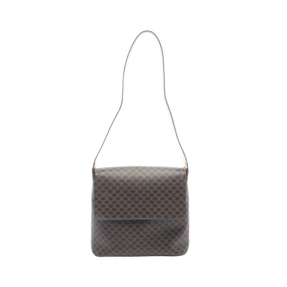 Celine Macadam Shoulder Bag Canvas Leather Black Brown